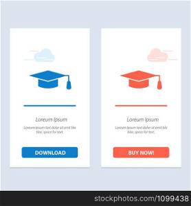 Academic, Education, Graduation hat Blue and Red Download and Buy Now web Widget Card Template