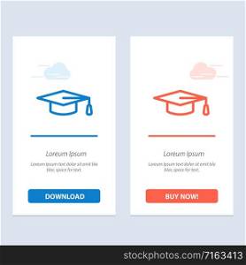 Academic, Education, Graduation hat Blue and Red Download and Buy Now web Widget Card Template