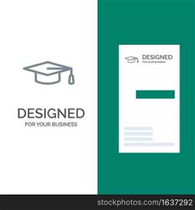 Academic, Education, Graduation hat Grey Logo Design and Business Card Template