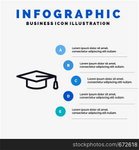 Academic, Education, Graduation hat Line icon with 5 steps presentation infographics Background