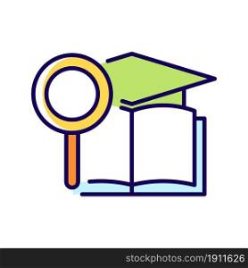 Academic research talent RGB color icon. Study and investigation. Cognitive skill. Data collection and analysis. Science project. Isolated vector illustration. Simple filled line drawing. Academic research talent RGB color icon