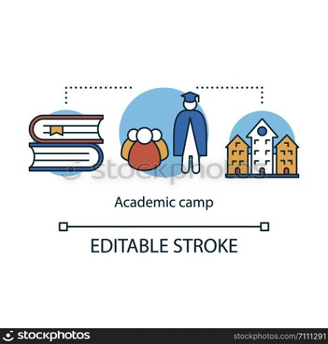 Academic, university camp concept icon. Educational club, community idea thin line illustration. Sharing learning experience. College facility. Vector isolated outline drawing. Editable stroke