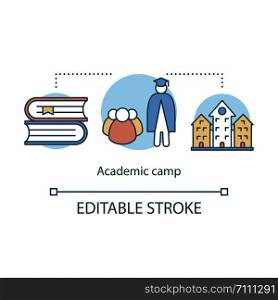 Academic, university camp concept icon. Educational club, community idea thin line illustration. Sharing learning experience. College facility. Vector isolated outline drawing. Editable stroke