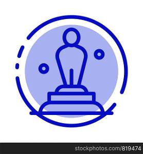 Academy, Award, Oscar, Statue, Trophy Blue Dotted Line Line Icon