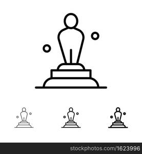 Academy, Award, Oscar, Statue, Trophy Bold and thin black line icon set