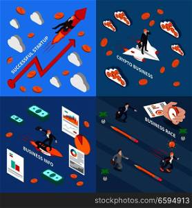 Accelerate business 2x2 design concept  set of business info successful startup business race and crypto business isometric square compositions vector illustration . Accelerate Business 2x2 Design Concept 