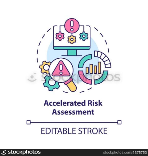 Accelerated risk assessment concept icon. Digital twin benefit abstract idea thin line illustration. Isolated outline drawing. Editable stroke. Roboto-Medium, Myriad Pro-Bold fonts used. Accelerated risk assessment concept icon