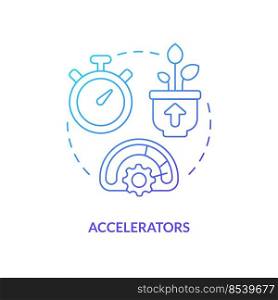 Accelerators blue gradient concept icon. Business sponsorship type abstract idea thin line illustration. Promoting growth, development. Isolated outline drawing. Myriad Pro-Bold font used. Accelerators blue gradient concept icon