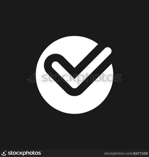Accept button dark mode glyph ui icon. Approve changes. Toolbar control. User interface design. White silhouette symbol on black space. Solid pictogram for web, mobile. Vector isolated illustration. Accept button dark mode glyph ui icon