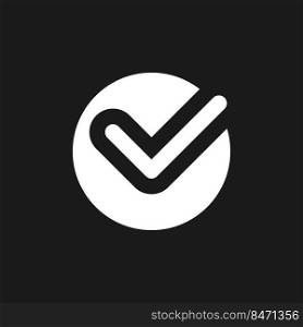 Accept button dark mode glyph ui icon. Approve changes. Toolbar control. User interface design. White silhouette symbol on black space. Solid pictogram for web, mobile. Vector isolated illustration. Accept button dark mode glyph ui icon