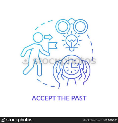 Accept past blue gradient concept icon. Moving forward. Cope with problems. Dealing with change abstract idea thin line illustration. Isolated outline drawing. Myriad Pro-Bold fonts used. Accept past blue gradient concept icon