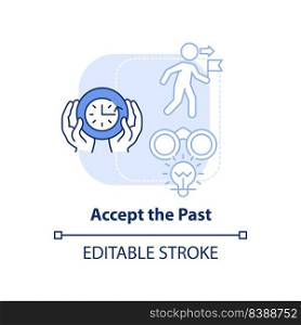 Accept past light blue concept icon. Cope with problems. Dealing with change abstract idea thin line illustration. Isolated outline drawing. Editable stroke. Arial, Myriad Pro-Bold fonts used. Accept past light blue concept icon