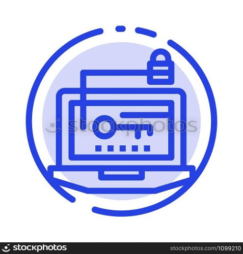 Access, Computer, Hardware, Key, Laptop Blue Dotted Line Line Icon