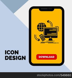 Access, control, monitoring, remote, security Glyph Icon in Mobile for Download Page. Yellow Background. Vector EPS10 Abstract Template background