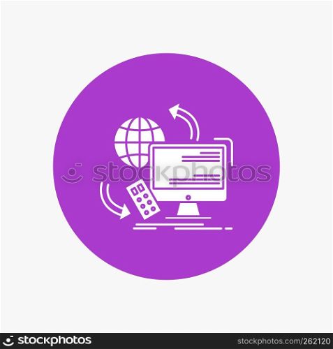 Access, control, monitoring, remote, security White Glyph Icon in Circle. Vector Button illustration