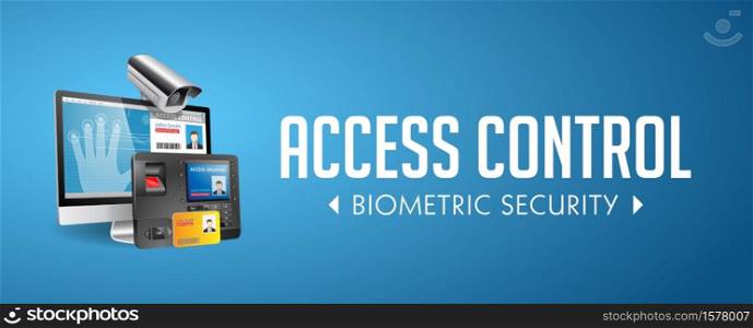 Access control system - fingerprint scanner and Mifare proximity reader - website banner concept - biometric security
