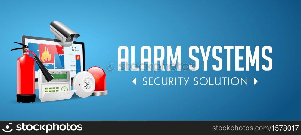 Access control system - Fire Alarm, Security system, Alarm zones, Security zones concept - website banner