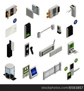 Access identification isometric icons collection of isolated safeguarding system elements images and user recognition electronic devices vector illustration. Protect Identity Icon Set