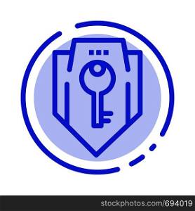Access, Key, Protection, Security, Shield Blue Dotted Line Line Icon