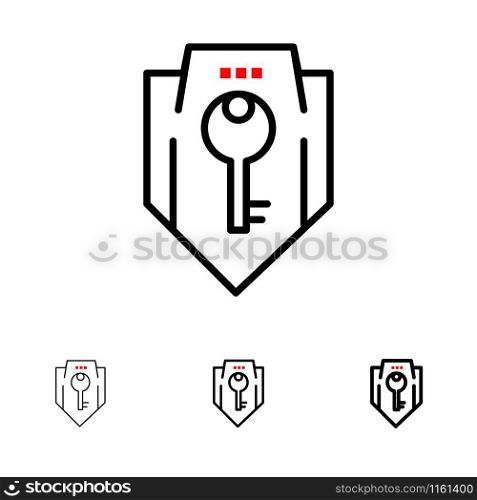 Access, Key, Protection, Security, Shield Bold and thin black line icon set