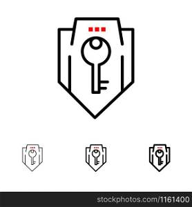 Access, Key, Protection, Security, Shield Bold and thin black line icon set