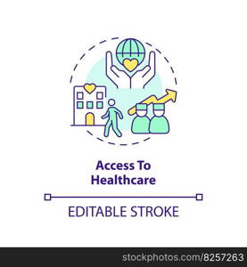 Access to healthcare concept icon. Providing medical service. Patient support. Social determinant of health abstract idea thin line illustration. Isolated outline drawing. Editable stroke. Access to healthcare concept icon