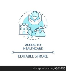 Access to healthcare turquoise concept icon. Providing medical service. Patient support. Social determinant of health abstract idea thin line illustration. Isolated outline drawing. Editable stroke. Access to healthcare turquoise concept icon