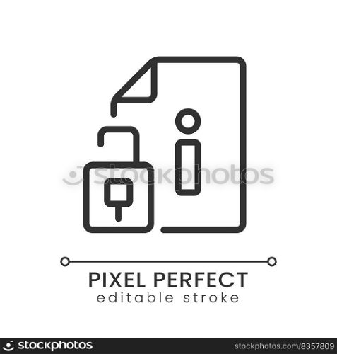 Access to information pixel perfect linear icon. Open database files. Sources for users. Thin line illustration. Contour symbol. Vector outline drawing. Editable stroke. Poppins font used. Access to information pixel perfect linear icon
