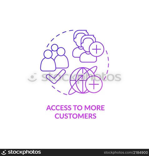 Access to more customers purple gradient concept icon. International market. Export business advantages abstract idea thin line illustration. Isolated outline drawing. Myriad Pro-Bold fonts used. Access to more customers purple gradient concept icon