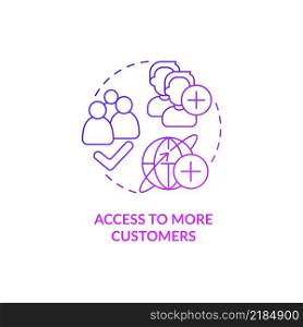 Access to more customers purple gradient concept icon. International market. Export business advantages abstract idea thin line illustration. Isolated outline drawing. Myriad Pro-Bold fonts used. Access to more customers purple gradient concept icon