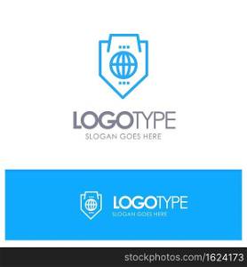 Access, World, Protection, Globe, Shield Blue Outline Logo Place for Tagline