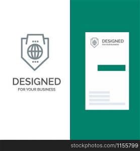 Access, World, Protection, Globe, Shield Grey Logo Design and Business Card Template