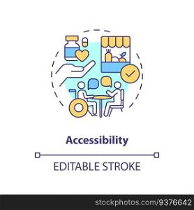 Accessibility concept icon. No barrier. Public service. Help care. Well being. Disability access. Social inclusion abstract idea thin line illustration. Isolated outline drawing. Editable stroke. Accessibility concept icon