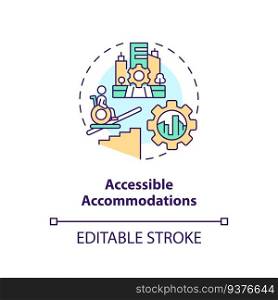 Accessible accommodations concept icon. Hotel booking. Wheelchair friendly. Person with disability. Accessible home abstract idea thin line illustration. Isolated outline drawing. Editable stroke. Accessible accommodations concept icon