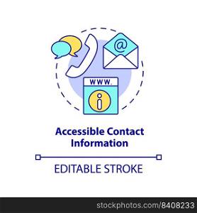 Accessible contact information concept icon. Quality of good website abstract idea thin line illustration. Company info. Isolated outline drawing. Editable stroke. Arial, Myriad Pro-Bold fonts used. Accessible contact information concept icon
