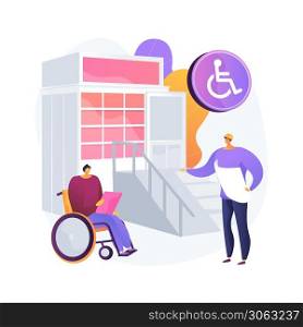 Accessible environment design abstract concept vector illustration. Disability-friendly area, smart city, barrier-free, entryway ramp, braille sign, public place and transport abstract metaphor.. Accessible environment design abstract concept vector illustration.
