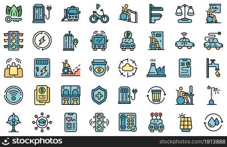 Accessible environment icons set. Outline set of Accessible environment vector icons thin line color flat isolated on white. Accessible environment icons set line color vector