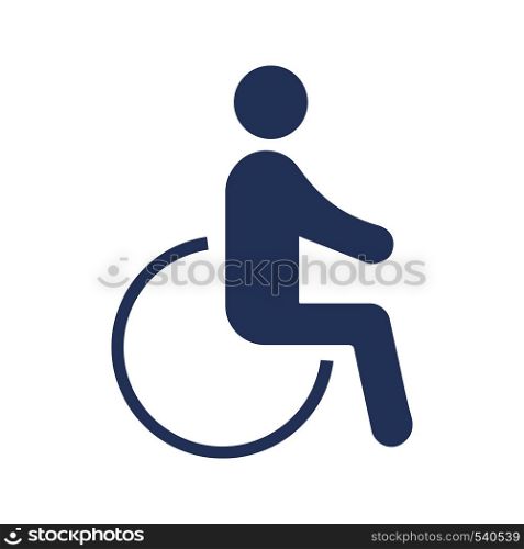 Accessible glyph color icon. Disability. Disabled person. Handicap. Man in wheelchair. Silhouette symbol on white background with no outline. Negative space. Vector illustration. Accessible glyph color icon
