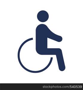 Accessible glyph color icon. Disability. Disabled person. Handicap. Man in wheelchair. Silhouette symbol on white background with no outline. Negative space. Vector illustration. Accessible glyph color icon