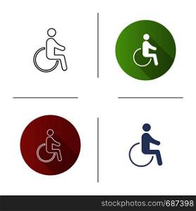 Accessible icon. Disability. Disabled person. Handicap. Man in wheelchair. Flat design, linear and color styles. Isolated vector illustrations. Accessible icon