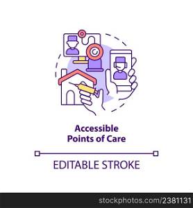 Accessible points of care concept icon. Healthcare question abstract idea thin line illustration. Telehealth. Home health. Isolated outline drawing. Editable stroke. Arial, Myriad Pro-Bold fonts used. Accessible points of care concept icon