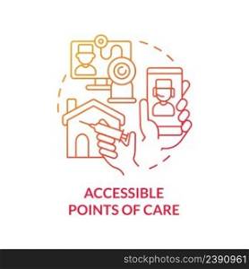 Accessible points of care red gradient concept icon. Healthcare question abstract idea thin line illustration. Telehealth. Home health. Isolated outline drawing. Myriad Pro-Bold font used. Accessible points of care red gradient concept icon