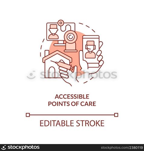 Accessible points of care terracotta concept icon. Healthcare question abstract idea thin line illustration. Telehealth. Isolated outline drawing. Editable stroke. Arial, Myriad Pro-Bold fonts used. Accessible points of care terracotta concept icon