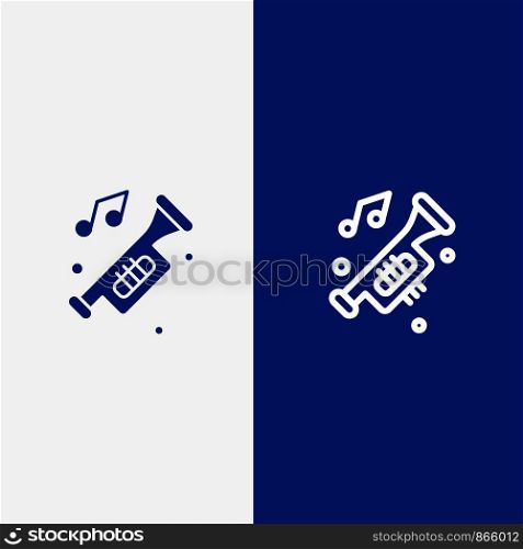 Accessories, Car, Horn, Noise, Trumpet Line and Glyph Solid icon Blue banner Line and Glyph Solid icon Blue banner