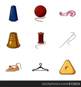 Accessories for sewing workshop icons set. Cartoon illustration of 9 accessories for sewing workshop vector icons for web. Accessories for sewing workshop icons set