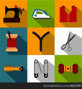 Accessories for sewing workshop icons set. Flat illustration of 9 accessories for sewing workshop vector icons for web. Accessories for sewing workshop icons set