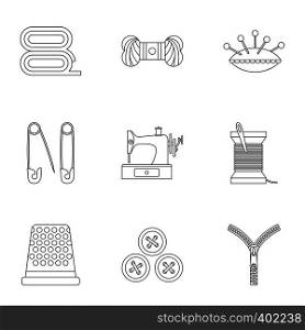 Accessories for sewing workshop icons set. Outline illustration of 9 accessories for sewing workshop vector icons for web. Accessories for sewing workshop icons set