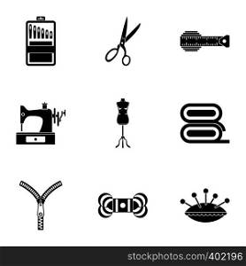 Accessories for sewing workshop icons set. Simple illustration of 9 accessories for sewing workshop vector icons for web. Accessories for sewing workshop icons set