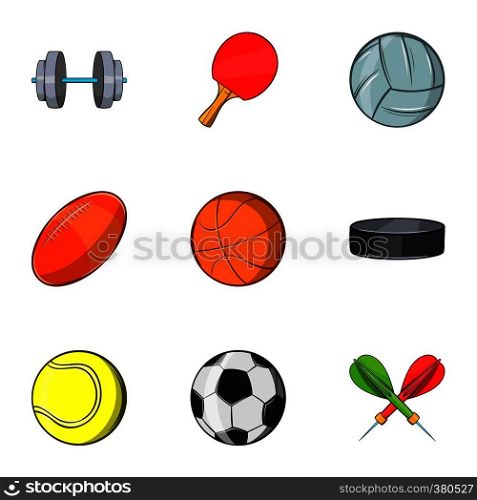Accessories for training icons set. Cartoon illustration of 9 accessories for training vector icons for web. Accessories for training icons set, cartoon style