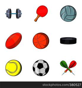 Accessories for training icons set. Cartoon illustration of 9 accessories for training vector icons for web. Accessories for training icons set, cartoon style